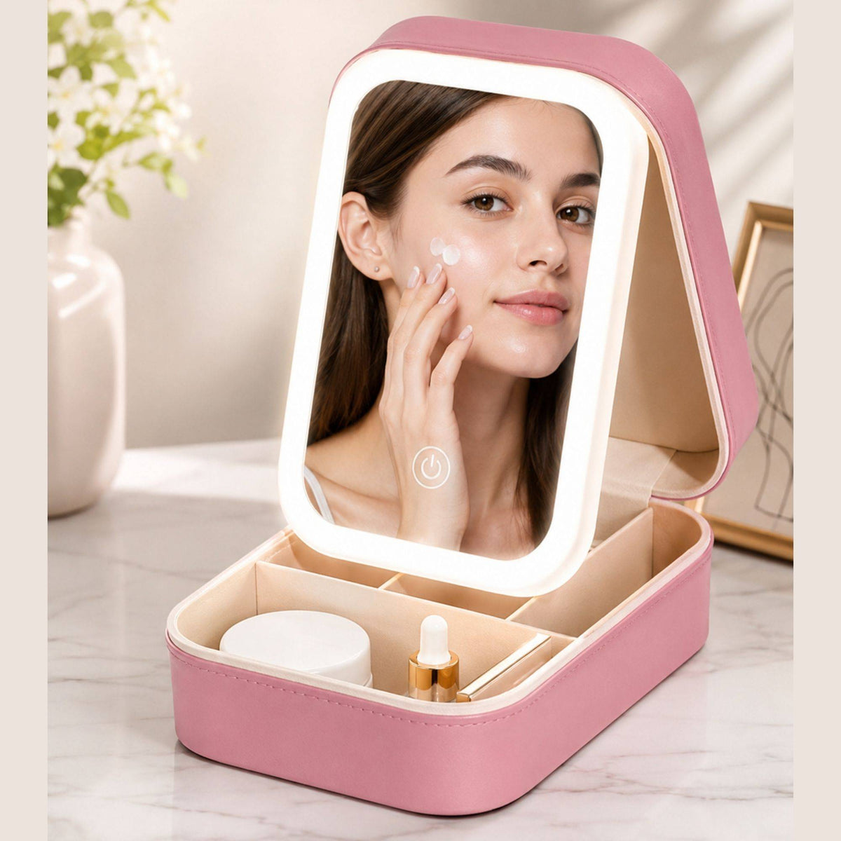 Makeup Organizer With Led Mirror, Travel Case With Jewelry Storage And 3 Color Light | C83 - view 4
