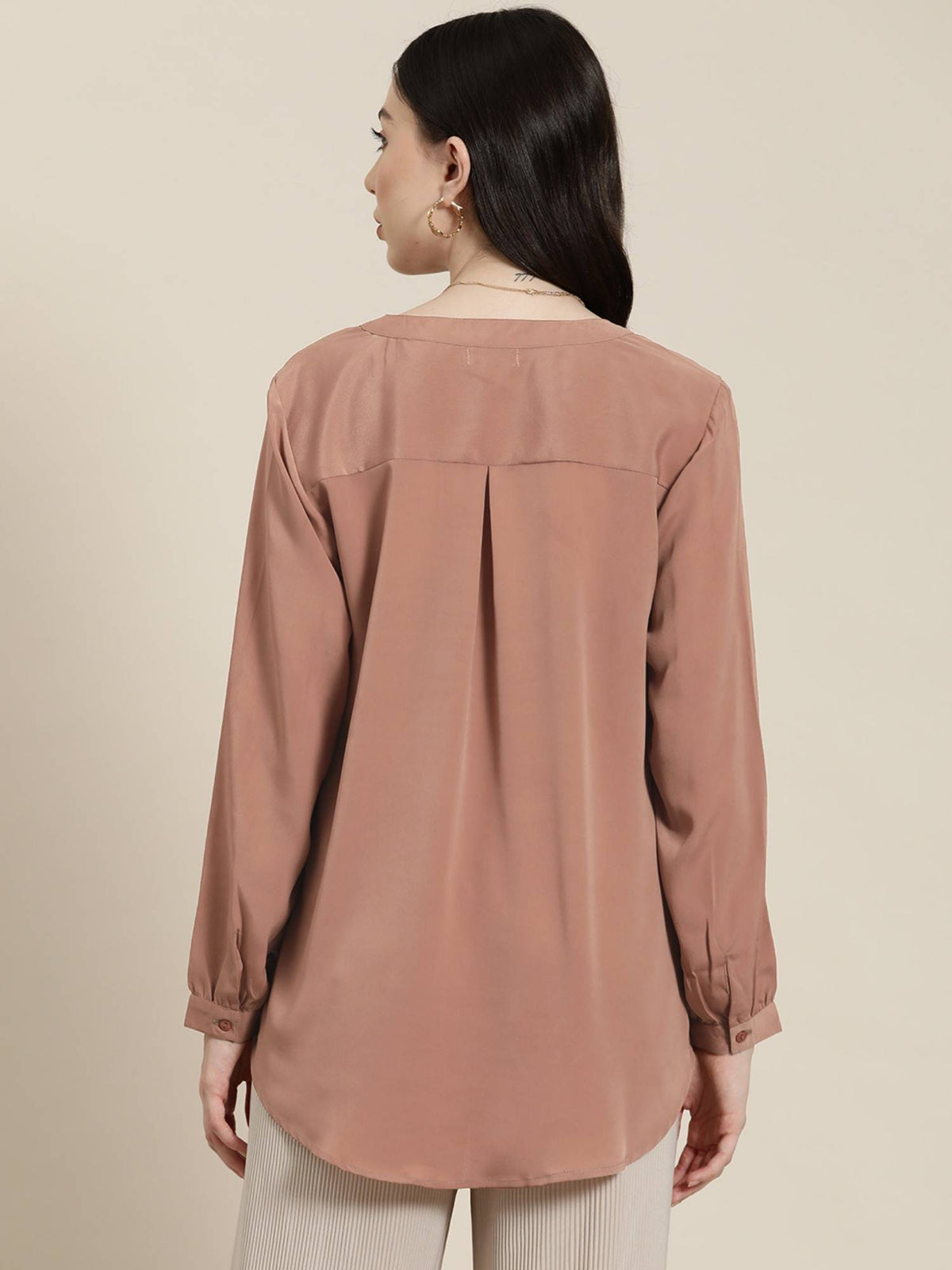 Caramel French Crepe Half Placket Shirt | S67 - view 2
