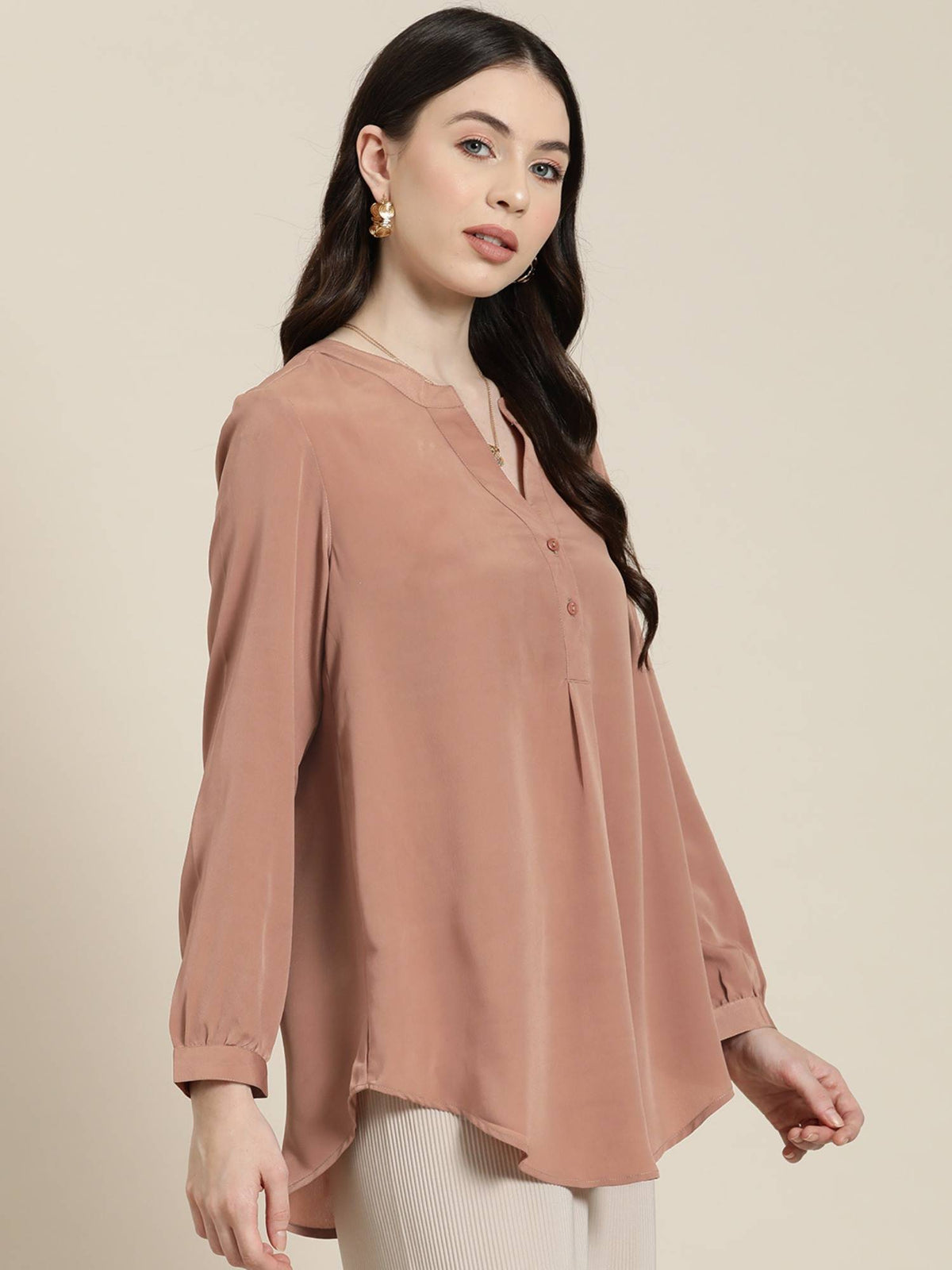 Caramel French Crepe Half Placket Shirt | S67 - view 4