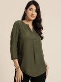 Solid Olive Crepe Half Placket Shirt | S67 - view 1