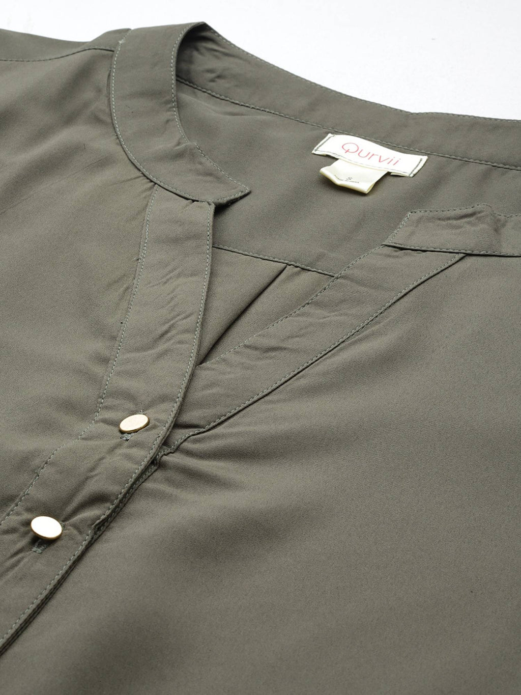 Solid Olive Crepe Half Placket Shirt | S67 - view 3