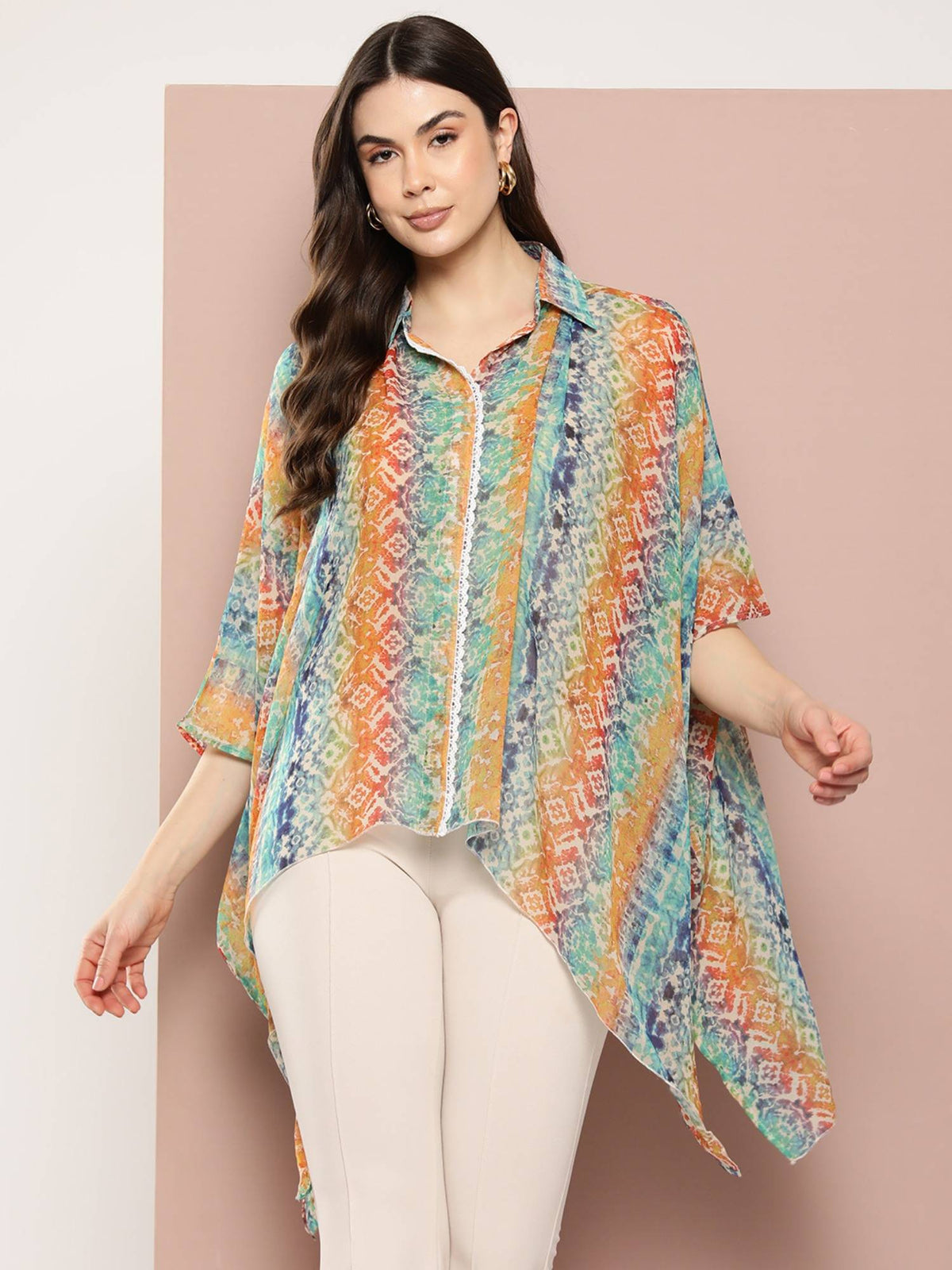 Multi Georgette Lace Kaftan Shirt | S67 - view 1