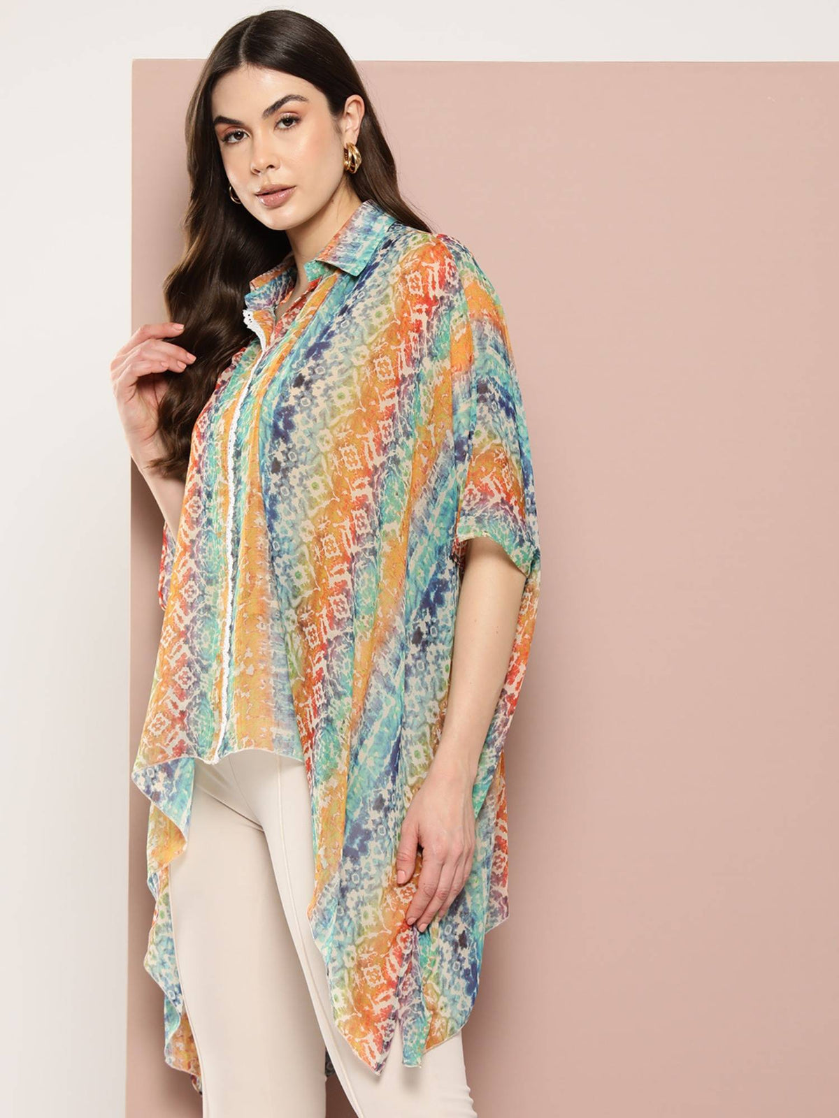 Multi Georgette Lace Kaftan Shirt | S67 - view 4