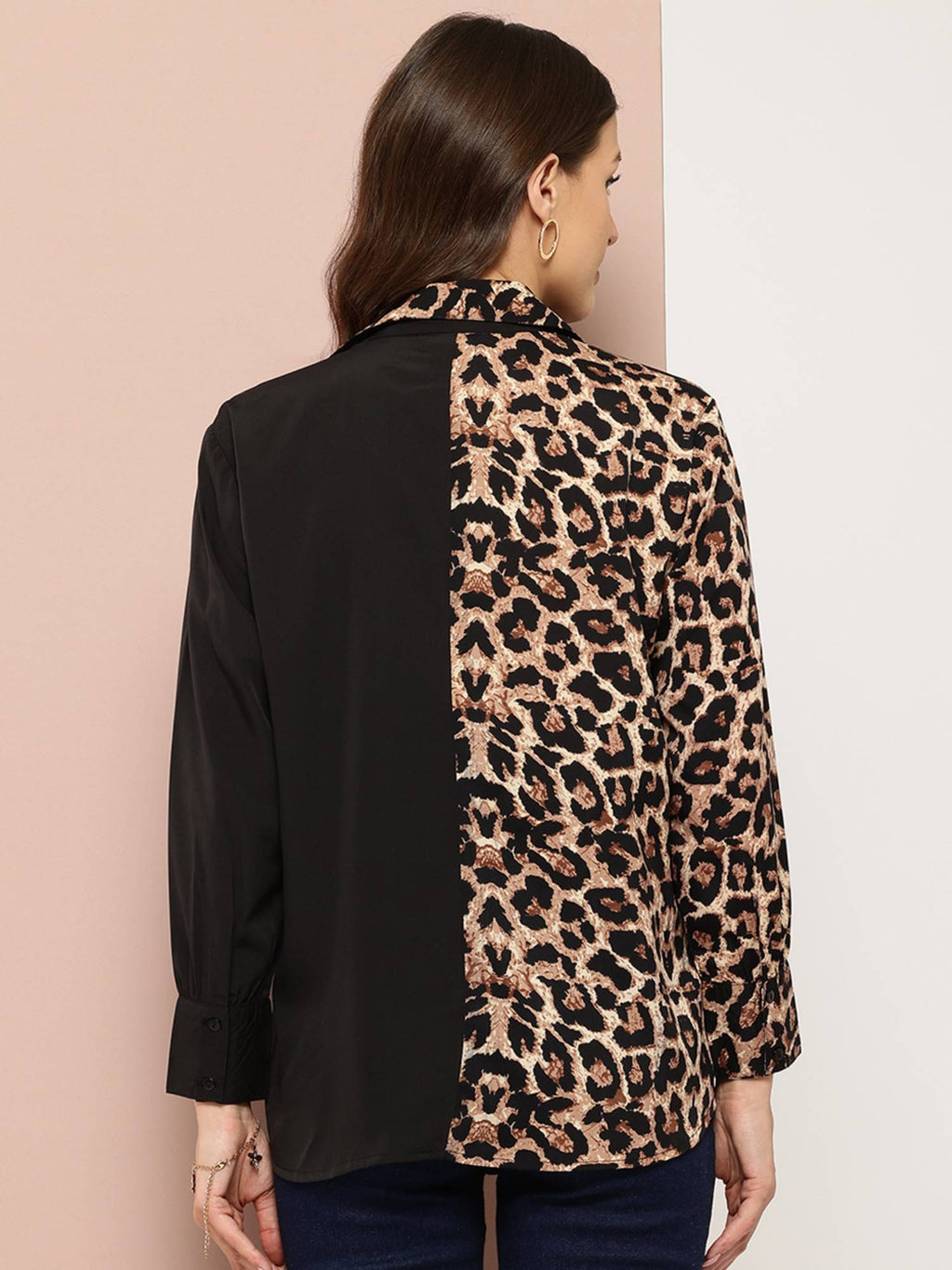 Half Leopard Print and Half Solid Black Shirt | S67 - view 2