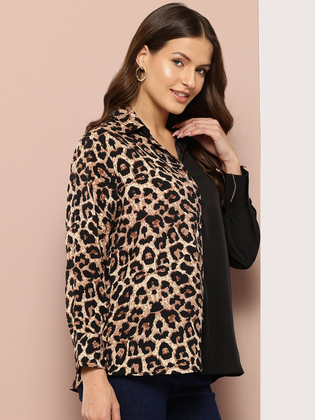 Half Leopard Print and Half Solid Black Shirt | S67 - view 4