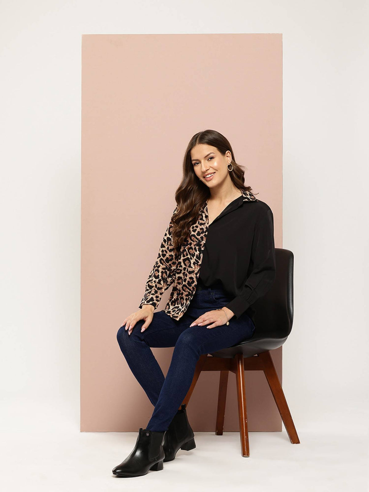 Half Leopard Print and Half Solid Black Shirt | S67 - view 5