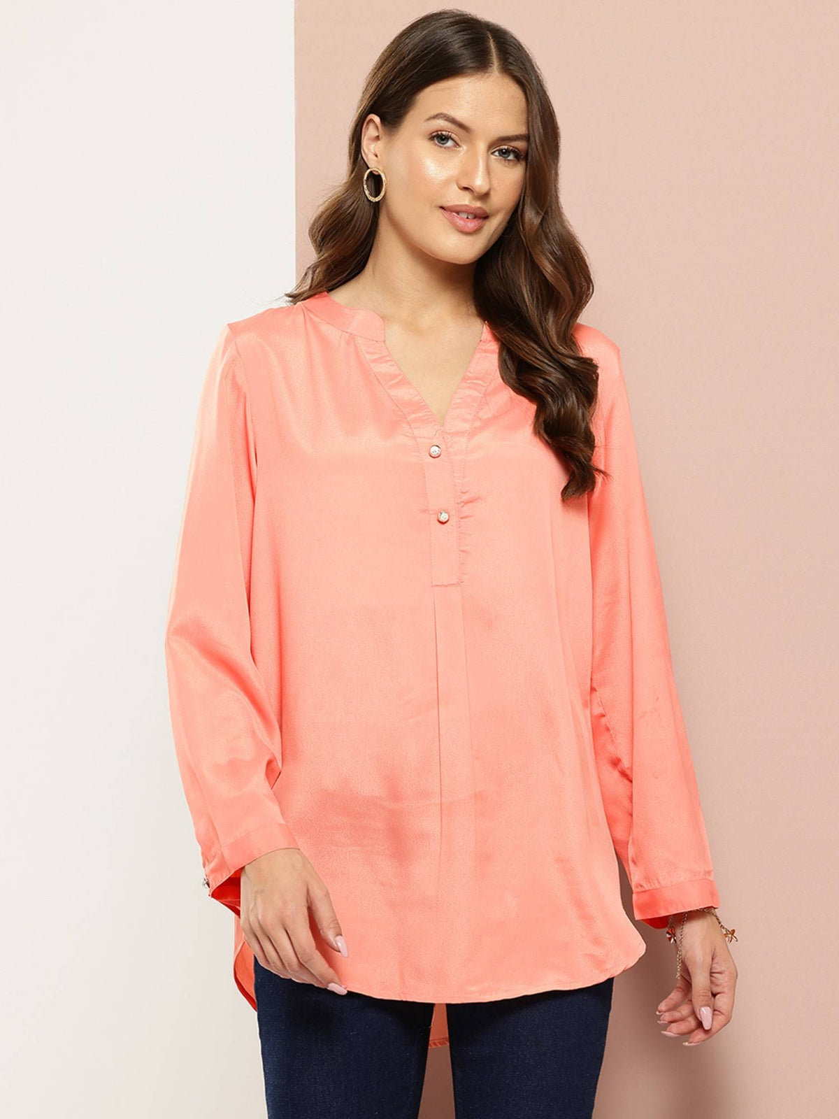 Solid Wine Half Placket Mandarin Collar Shirt | S67 - view 11