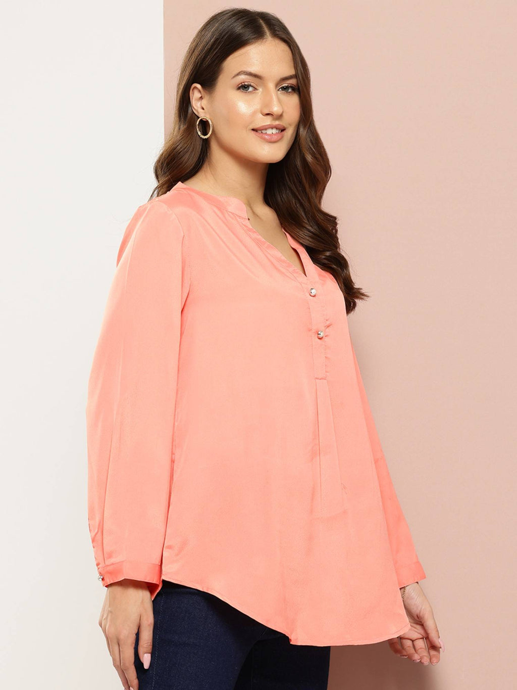 Solid Wine Half Placket Mandarin Collar Shirt | S67 - view 14