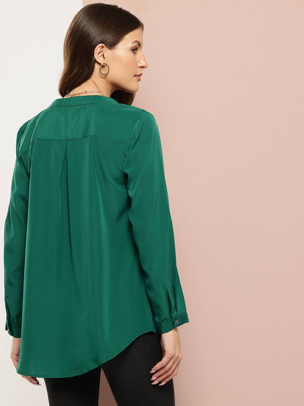 Solid Wine Half Placket Mandarin Collar Shirt | S67 - view 7