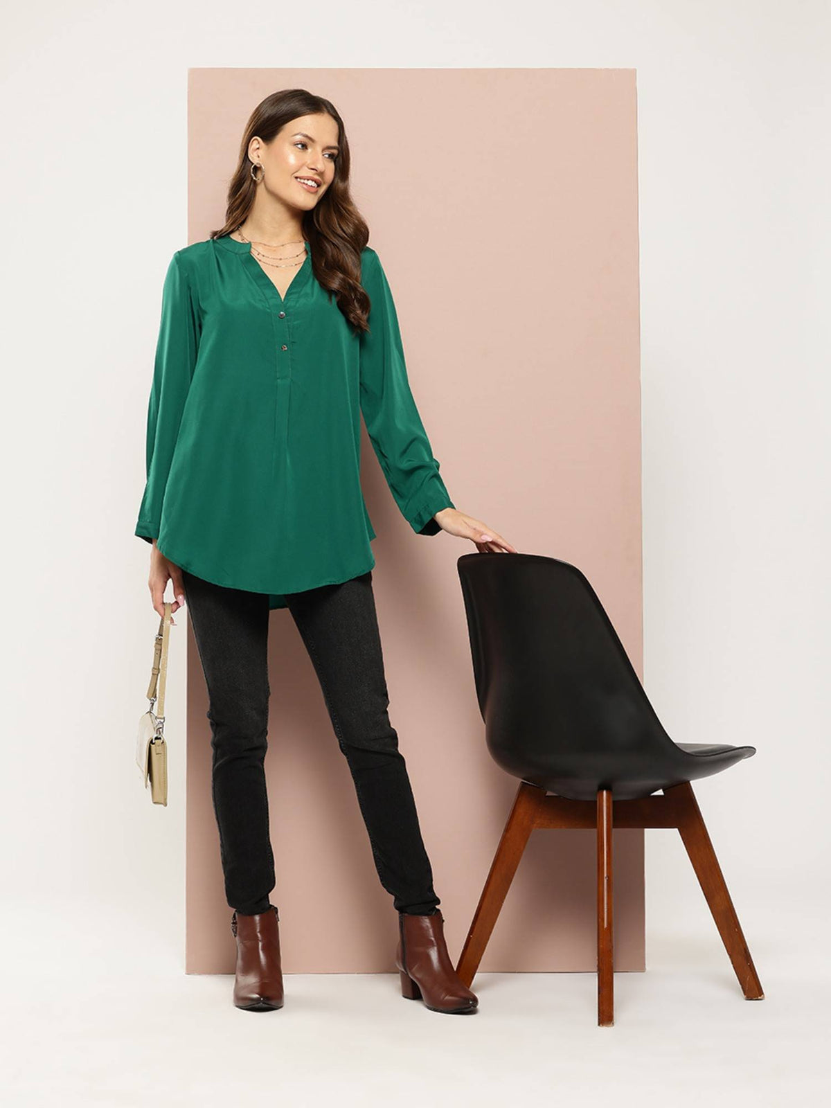 Solid Wine Half Placket Mandarin Collar Shirt | S67 - view 10