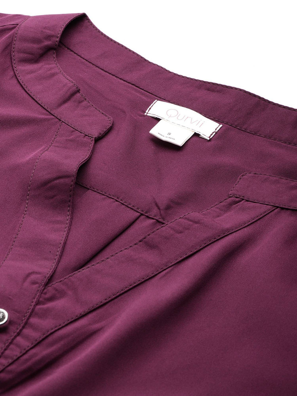 Solid Wine Half Placket Mandarin Collar Shirt | S67 - view 3