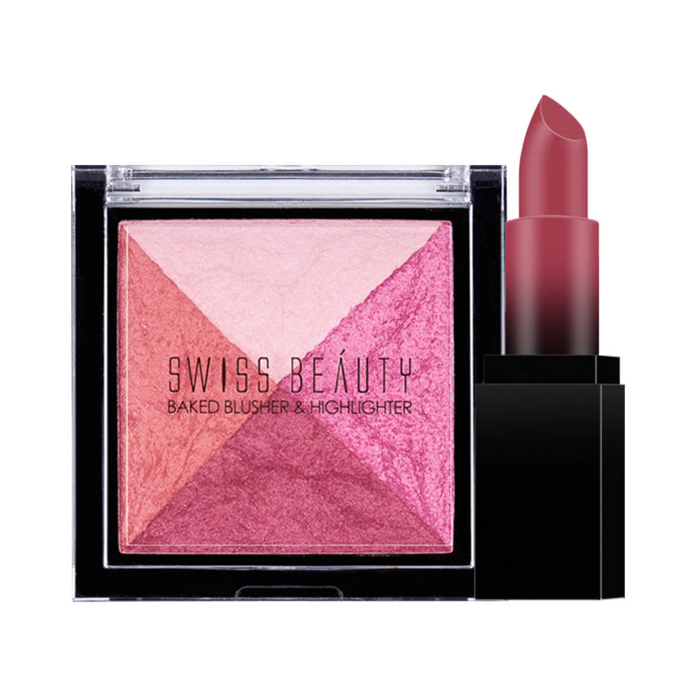 HD Matte Lipstick + Baked Blusher & Highlighter Combo | L12 - view 1