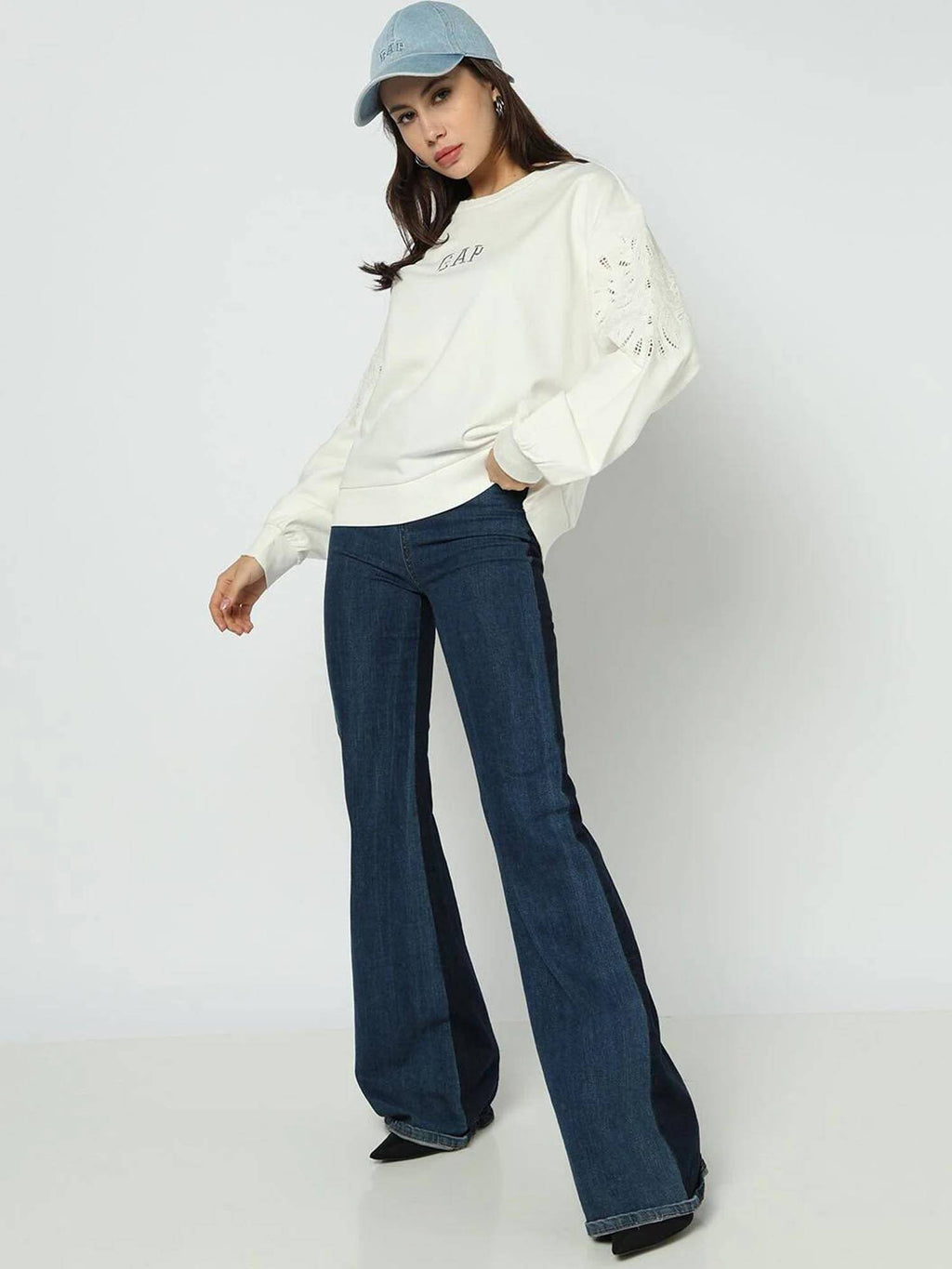 Women's Cut-Work Patterned Round Neck Sweatshirt | HD56 - view 6