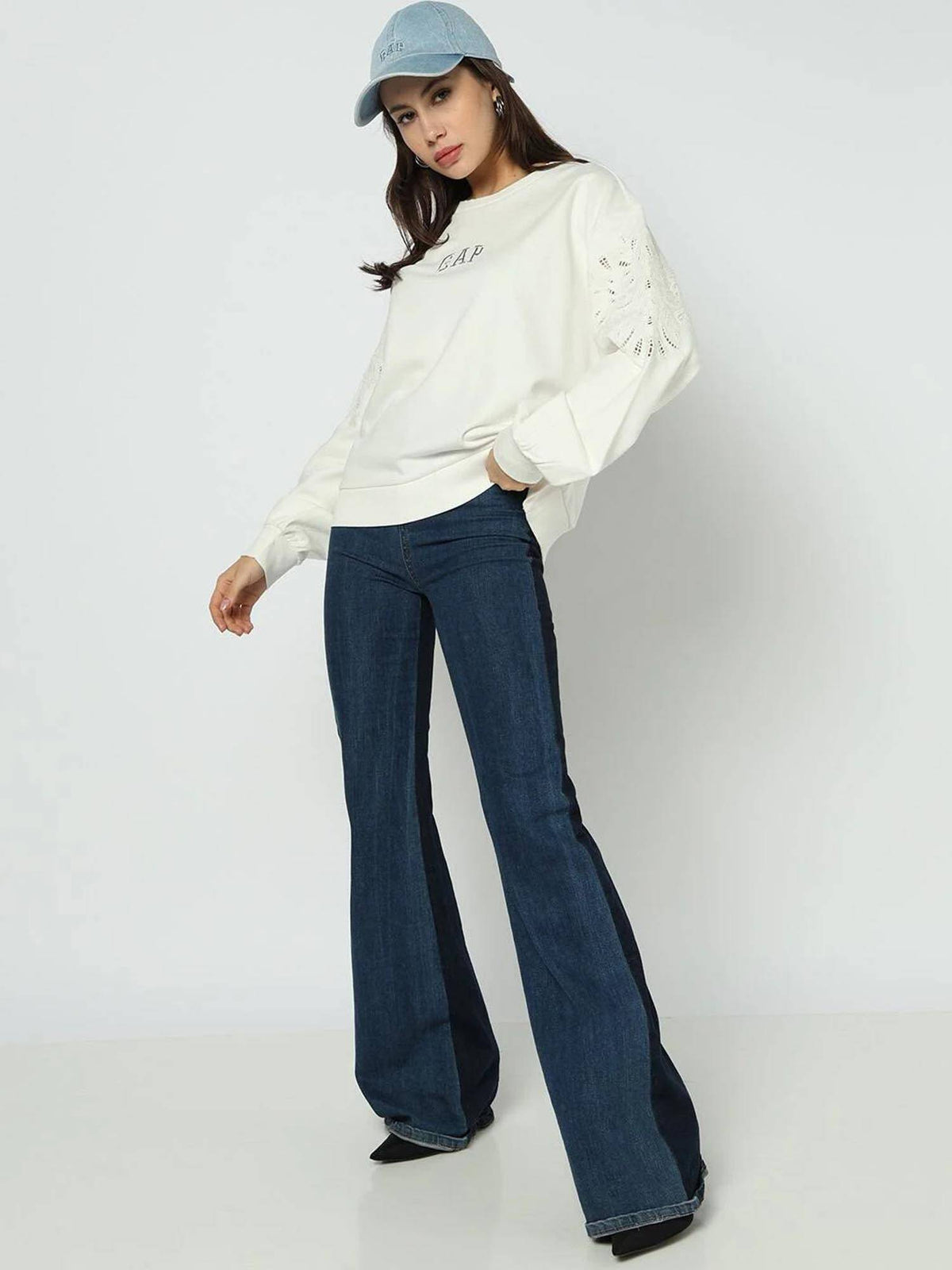 Women's Cut-Work Patterned Round Neck Sweatshirt | HD56 - view 6