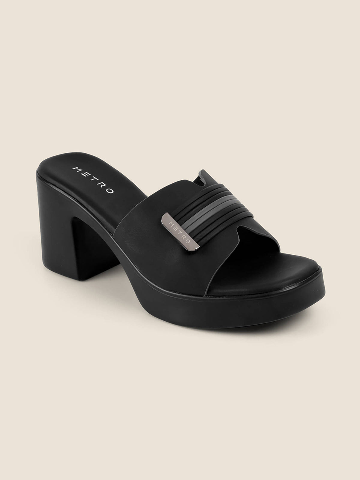 Women Black Casual Sandal Heels | H78 - view 3