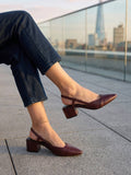 Women Pointed Toe Low Block Heel Slingback Sandals - Maroon | H78 - view 1