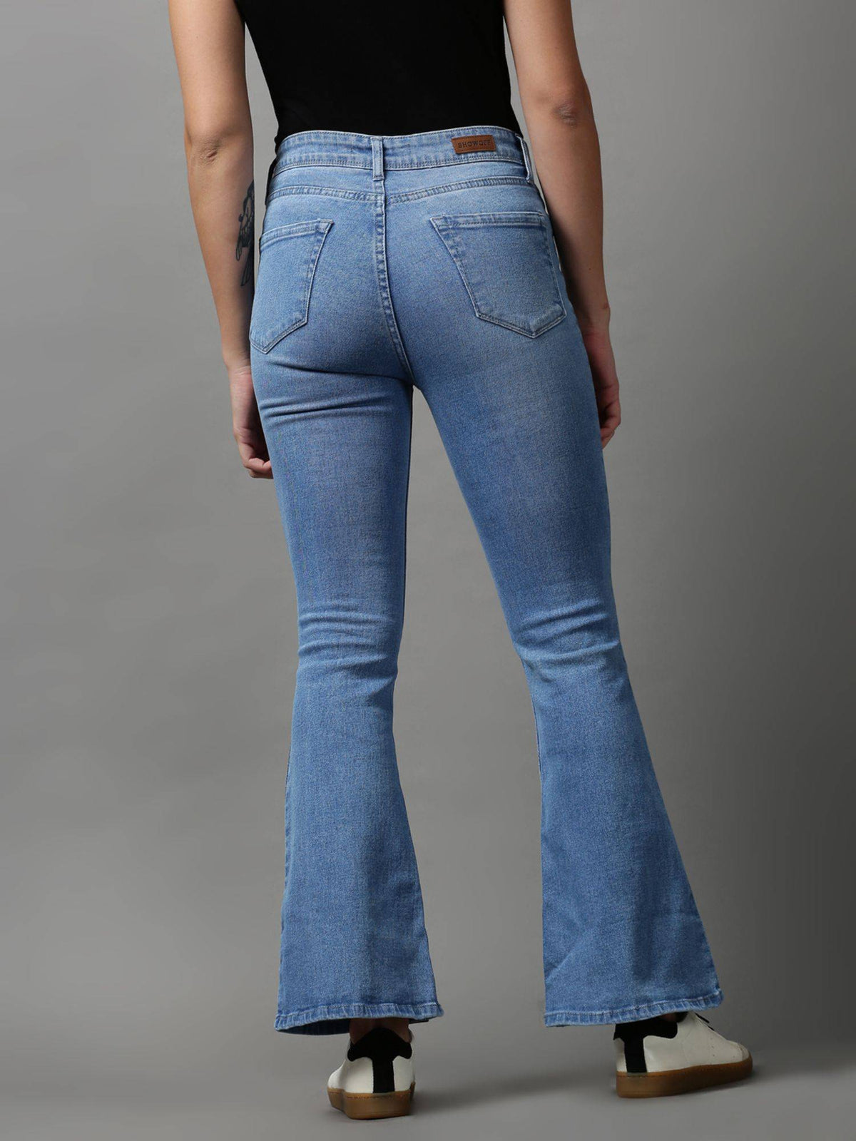 Womens Mildly Distressed Bootcut Blue Denim Jeans | BT10 - view 3