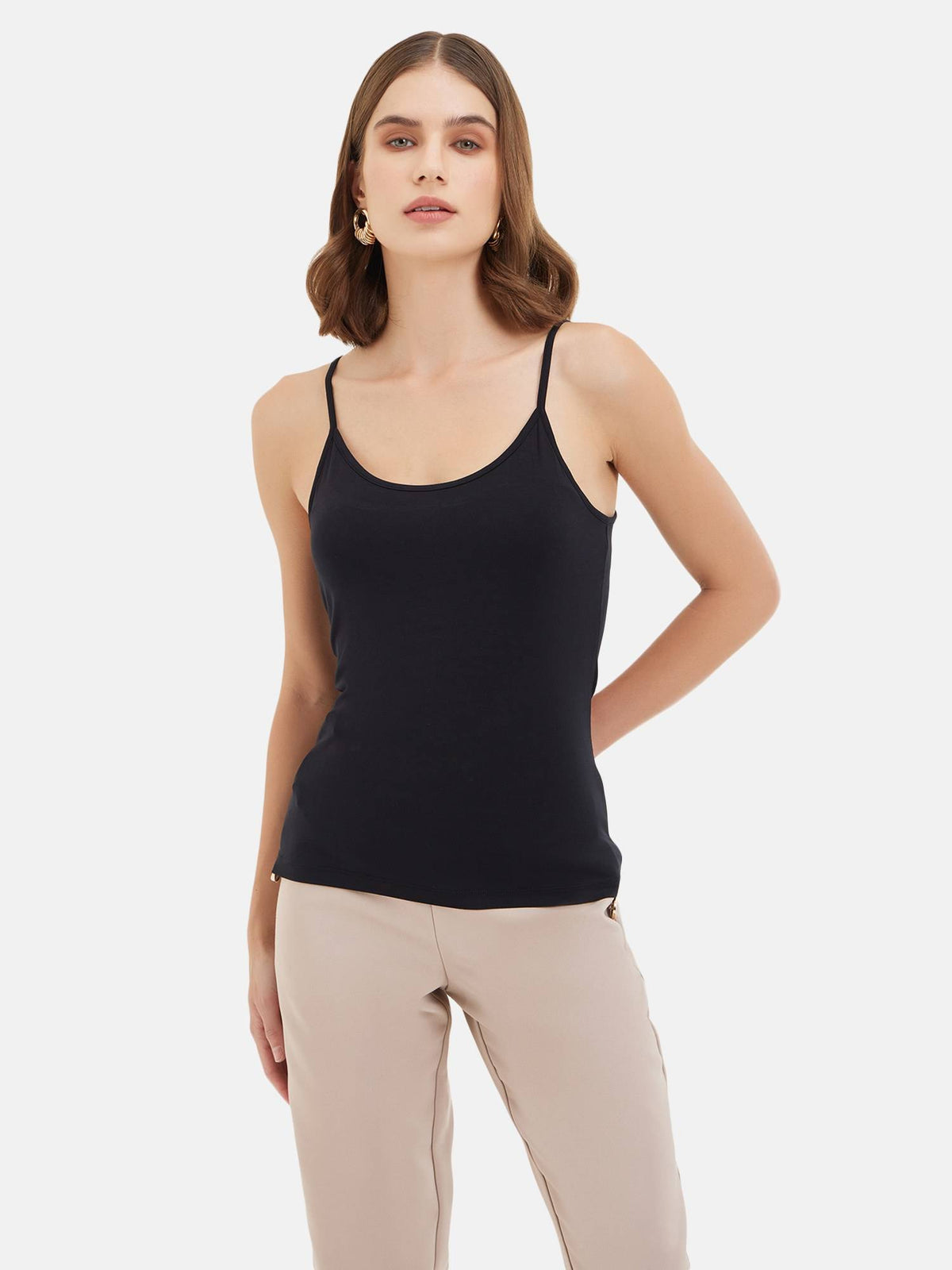 Black Basic Camisole Top with Adjustable Straps | TT98 - view 1