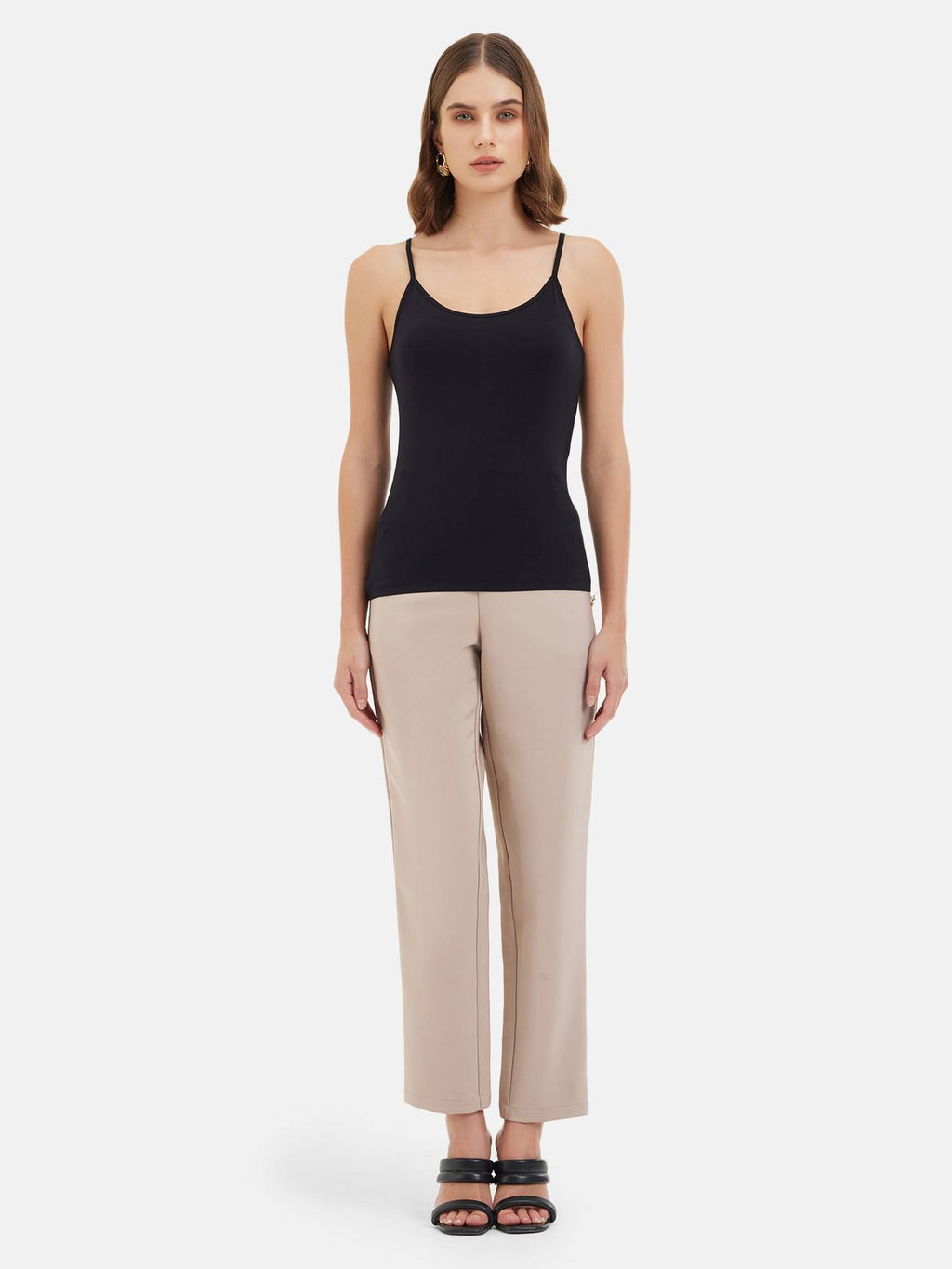 Black Basic Camisole Top with Adjustable Straps | TT98 - view 2