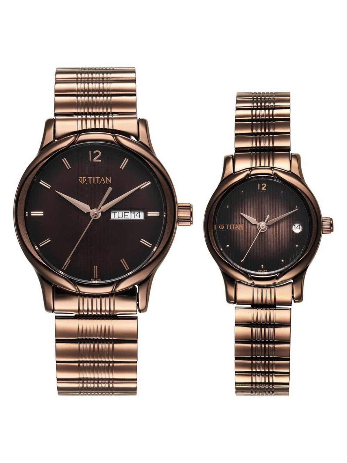 Bandhan Quartz Analog with Date Brown Dial Stainless Steel Strap Watch for Couple | W92 - view 1