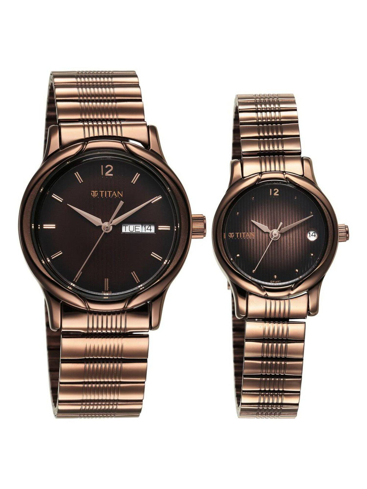 Bandhan Quartz Analog with Date Brown Dial Stainless Steel Strap Watch for Couple | W92 - view 2
