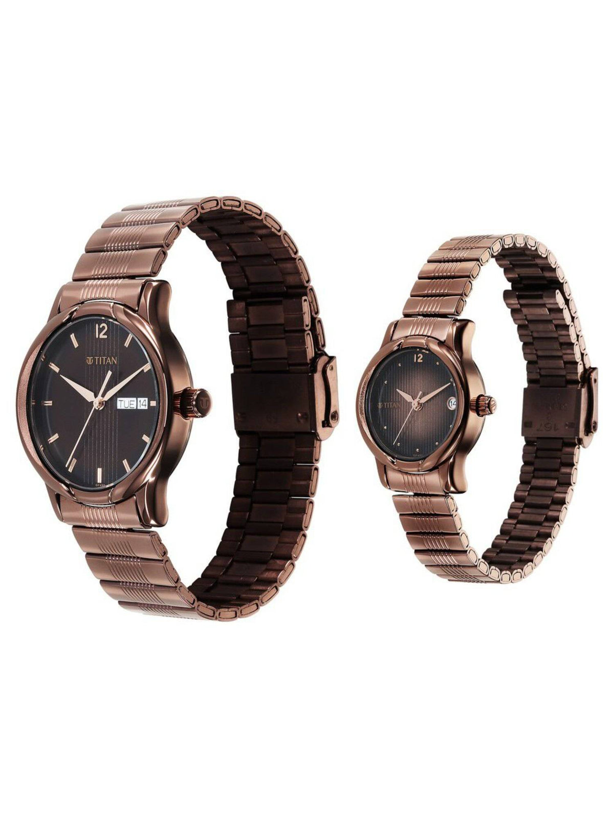 Bandhan Quartz Analog with Date Brown Dial Stainless Steel Strap Watch for Couple | W92 - view 3