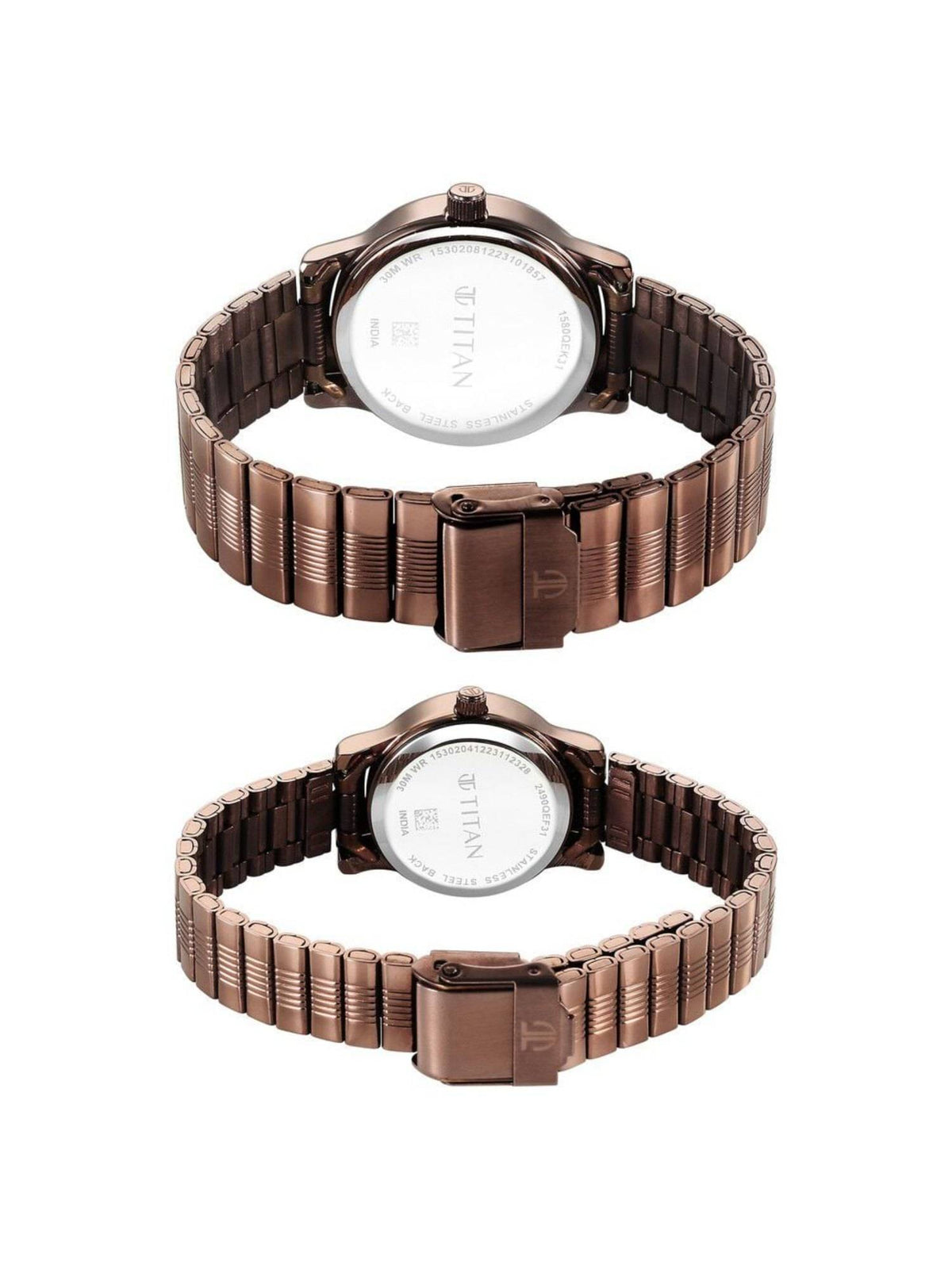Bandhan Quartz Analog with Date Brown Dial Stainless Steel Strap Watch for Couple | W92 - view 5