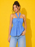 Women’s Blue Gingham Check Peplum Top | pt51 - view 1