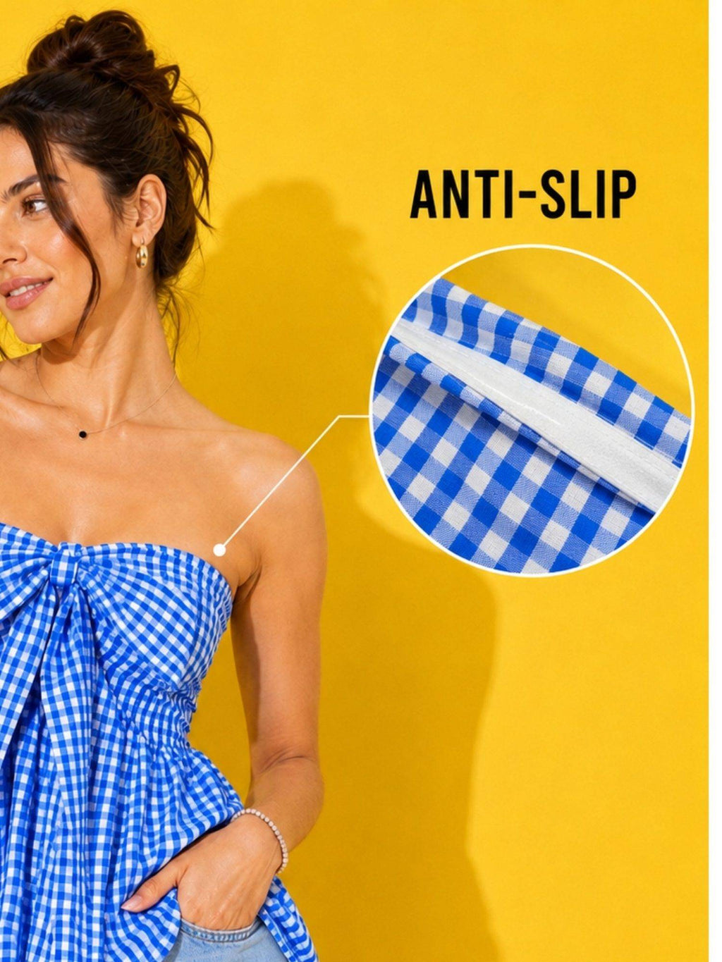 Women’s Blue Gingham Check Peplum Top | pt51 - view 6