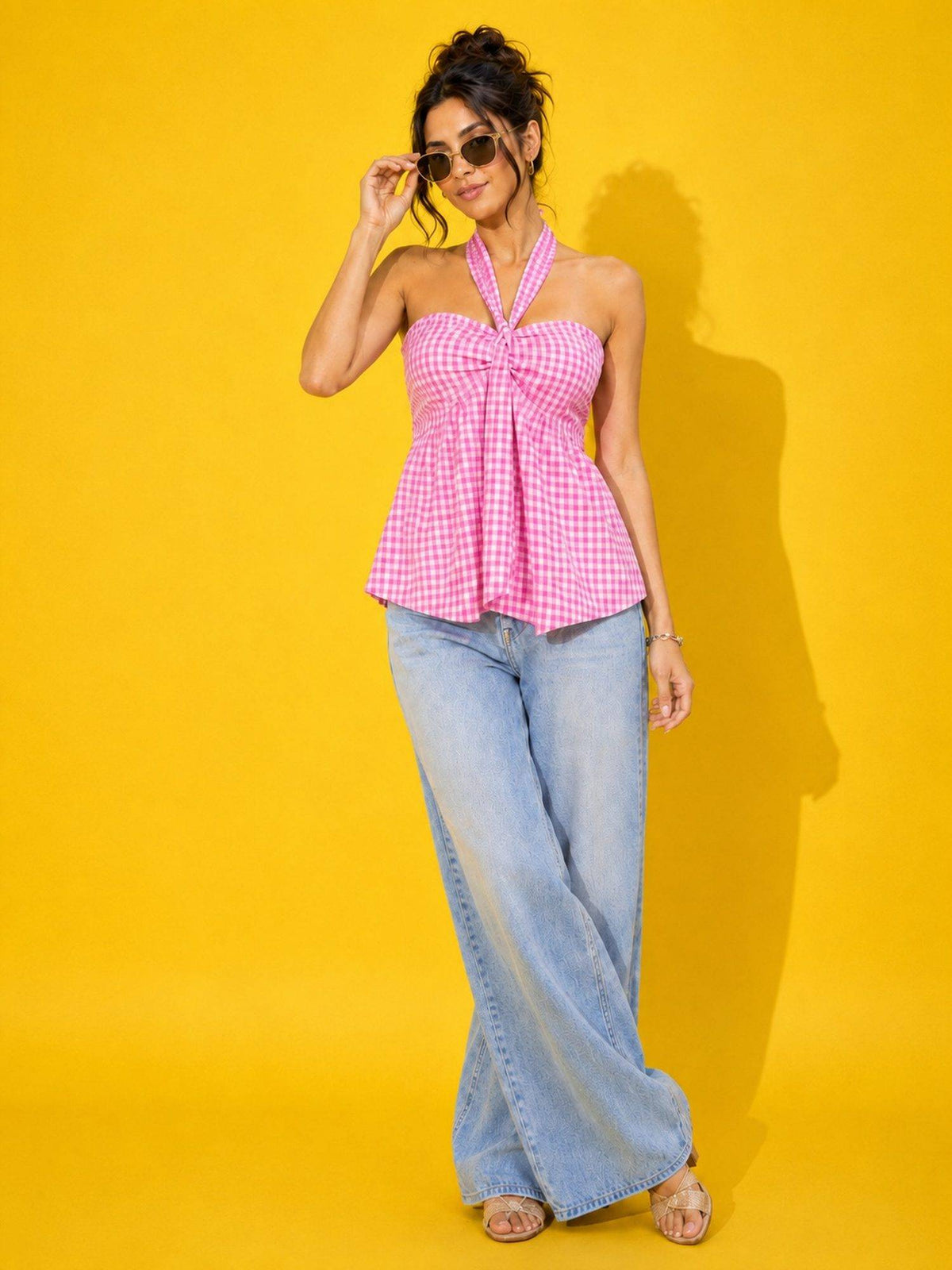 Women’s Red Gingham Check Peplum Top | pt51 - view 17