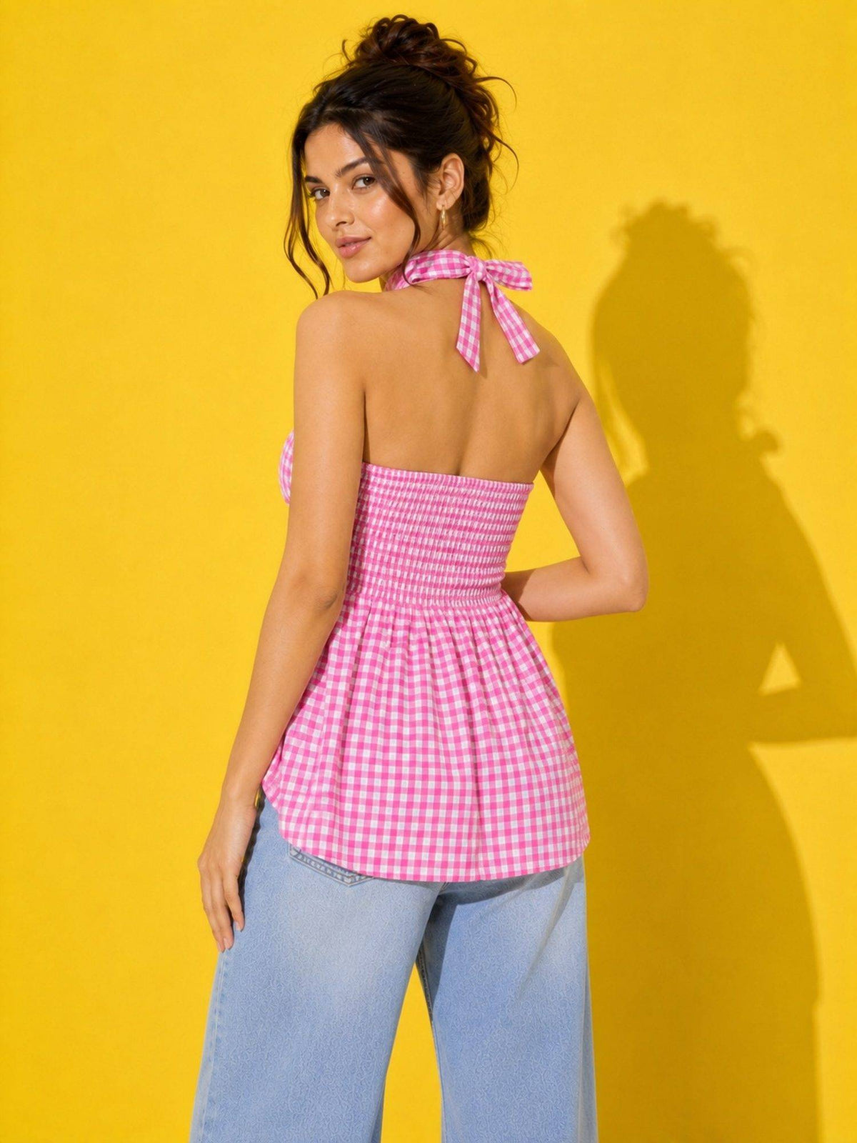 Women’s Red Gingham Check Peplum Top | pt51 - view 16