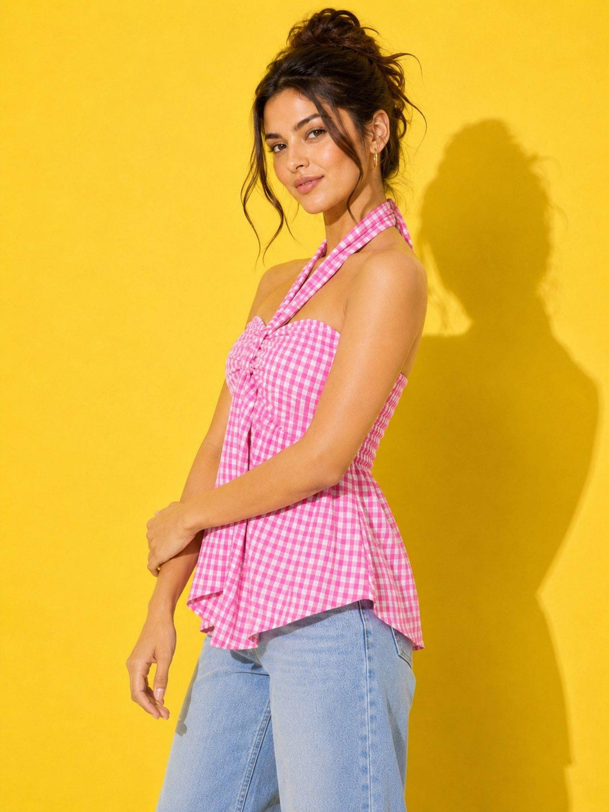 Women’s Red Gingham Check Peplum Top | pt51 - view 18