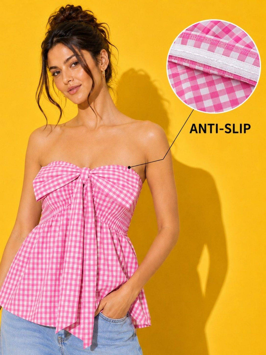Women’s Red Gingham Check Peplum Top | pt51 - view 20