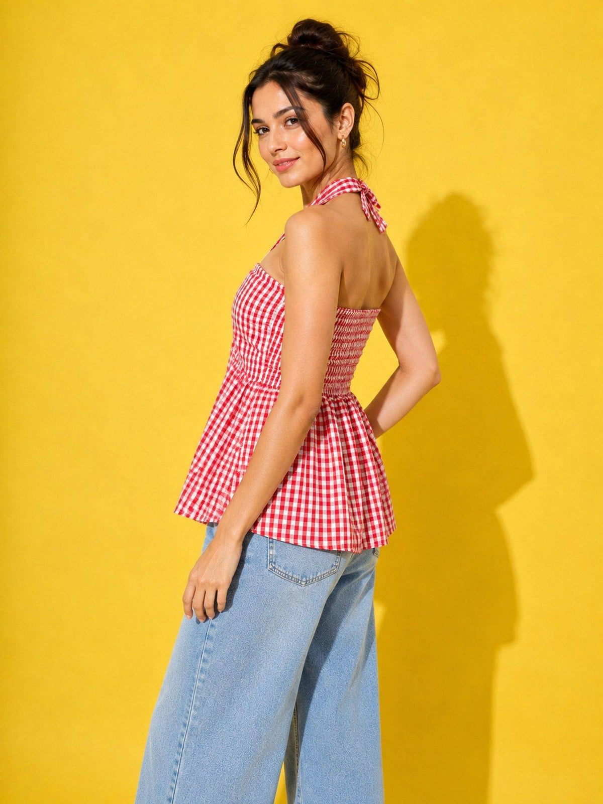Women’s Red Gingham Check Peplum Top | pt51 - view 4