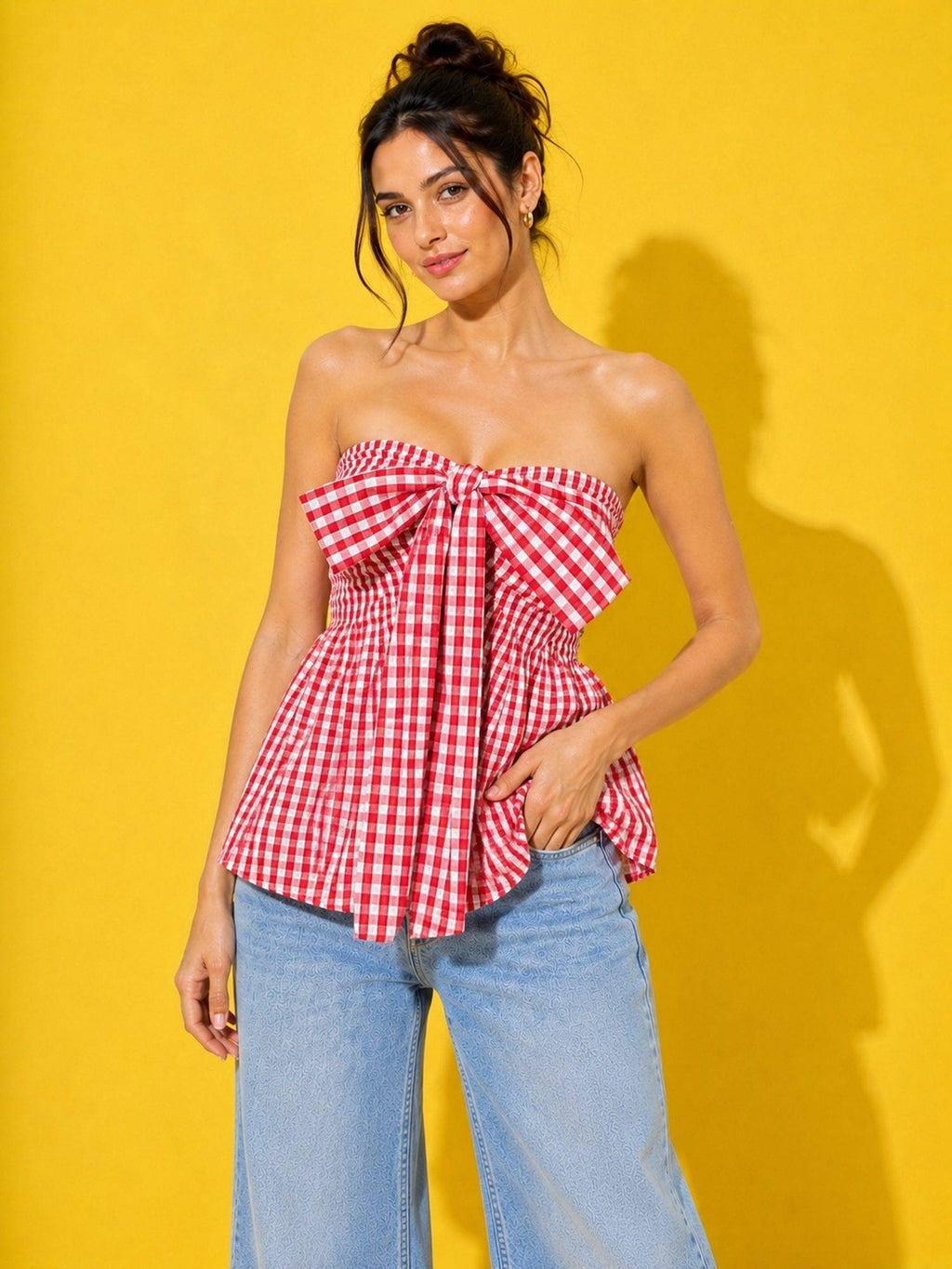 Women’s Red Gingham Check Peplum Top | pt51 - view 5
