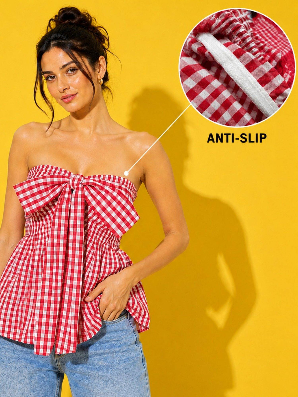 Women’s Red Gingham Check Peplum Top | pt51 - view 6