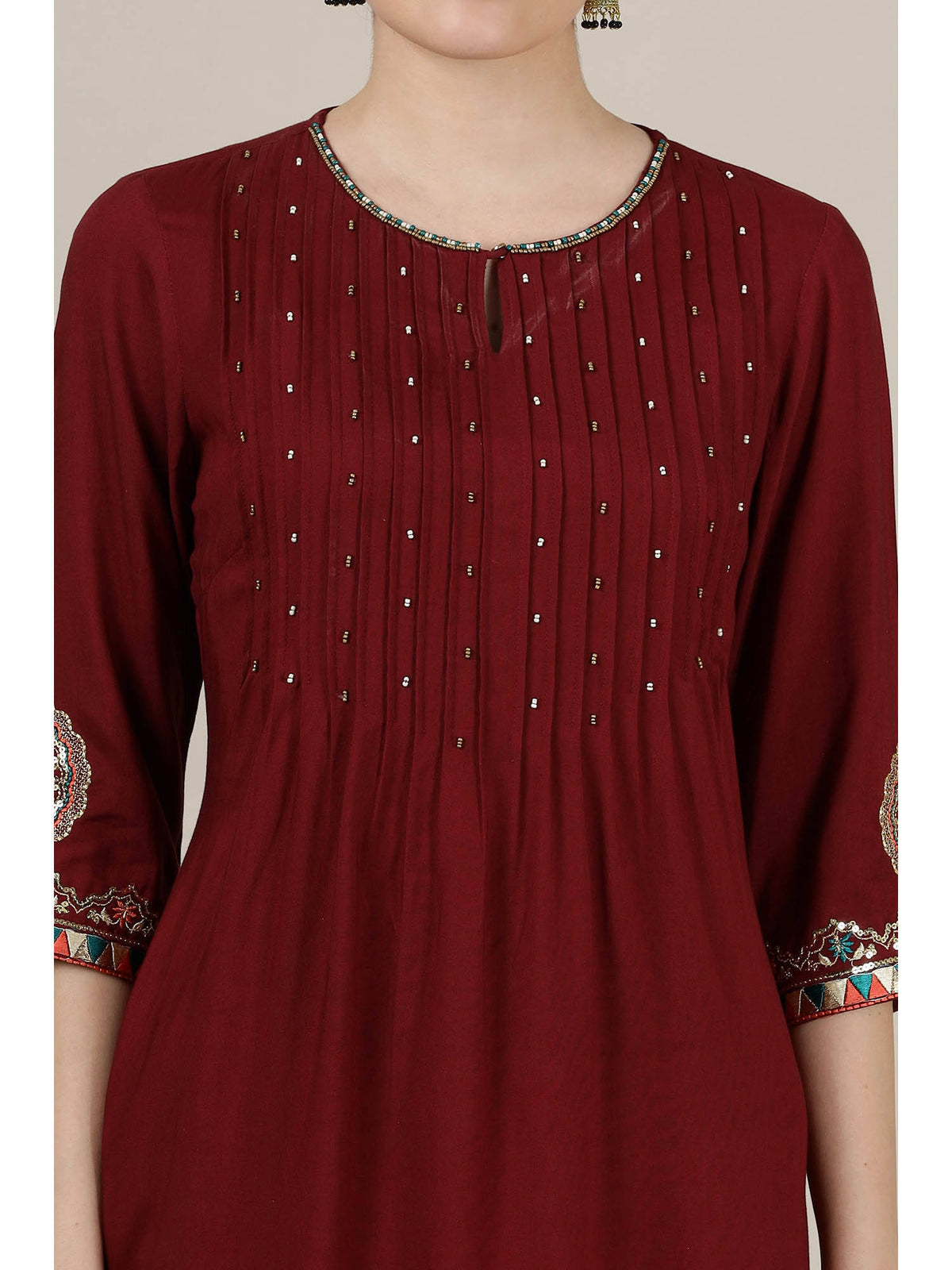 Emerald Green Sequined Straight Kurta with Pleated Yoke | FY93 - view 11