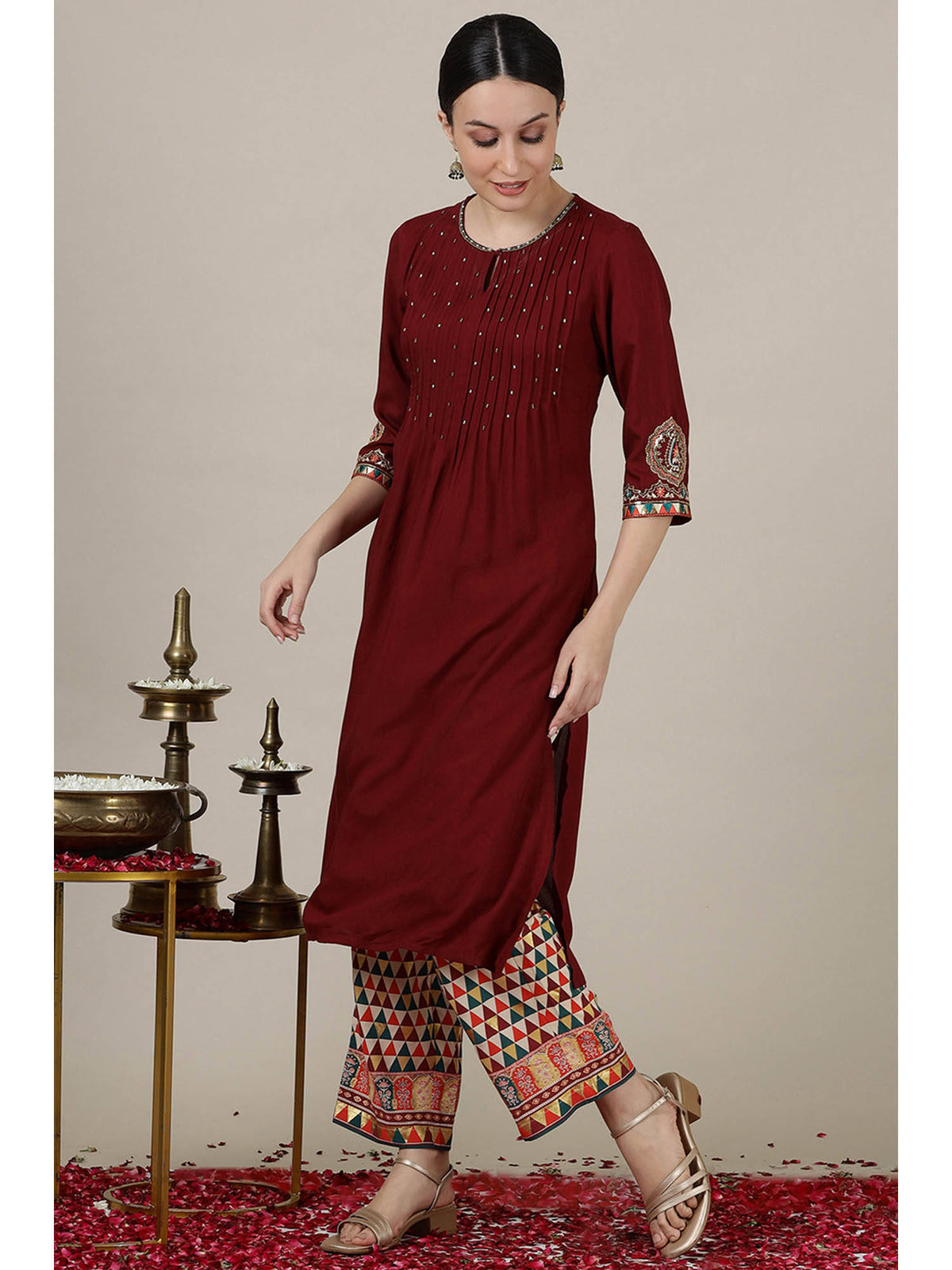 Emerald Green Sequined Straight Kurta with Pleated Yoke | U3S - view 12