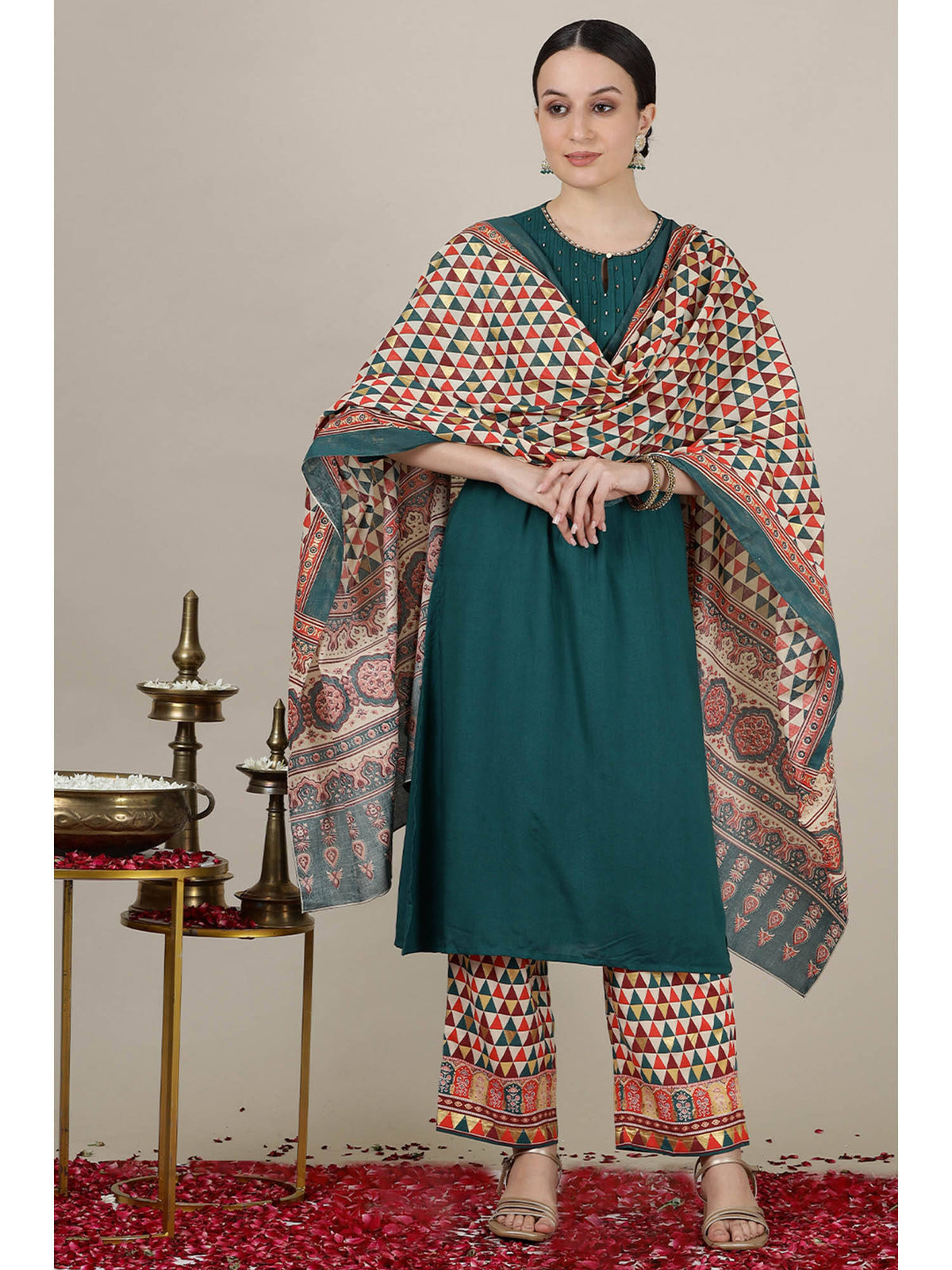 Maroon Sequined Straight Kurta with Pleated Yoke | KDG - view 15
