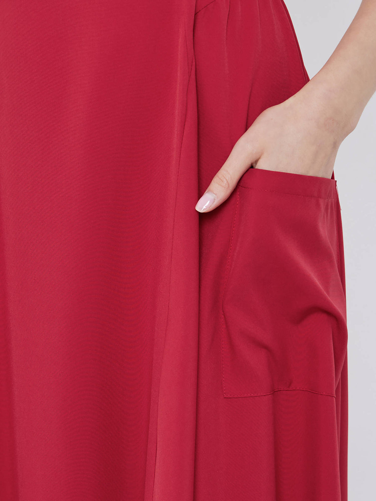 Women's Red Solid Sleeveless A-Line Midi Dress | D56 - view 4