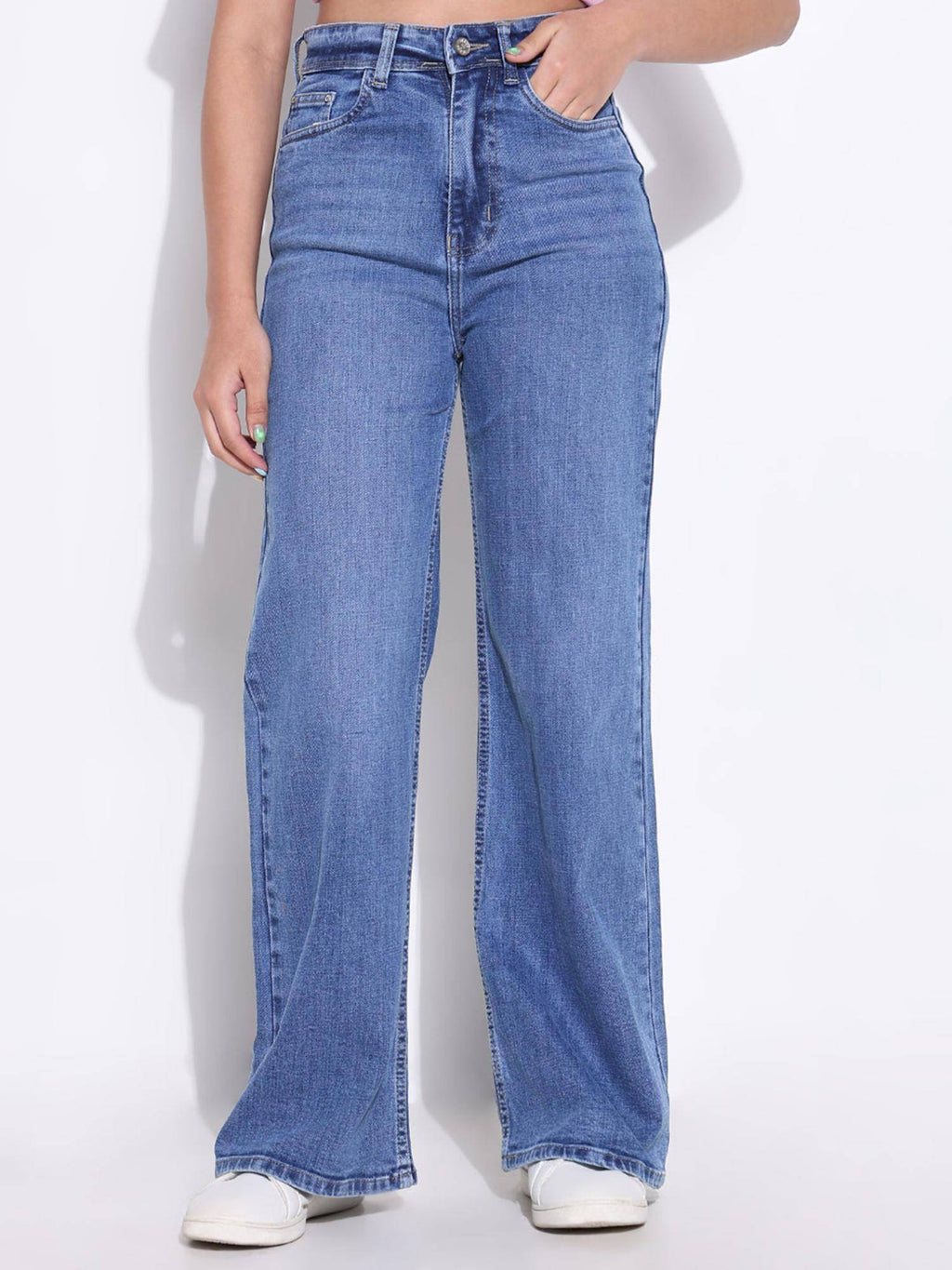 Basic Womens Solid Blue Wide Leg Jeans | WL90 - view 1