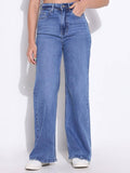 Basic Womens Solid Blue Wide Leg Jeans | WL90 - view 1