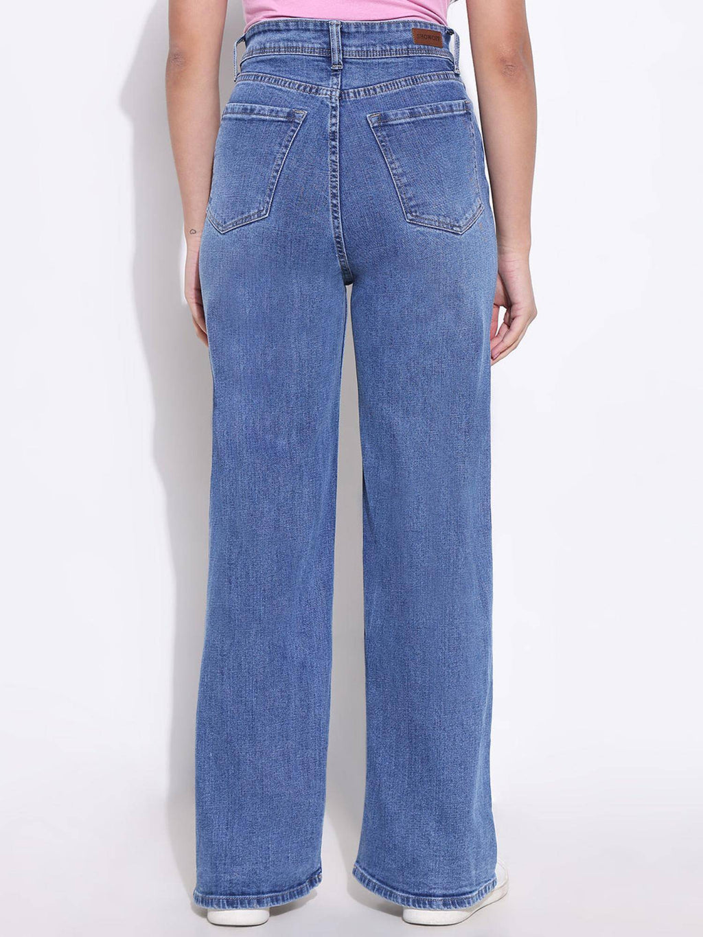 Basic Womens Solid Blue Wide Leg Jeans | WL90 - view 4