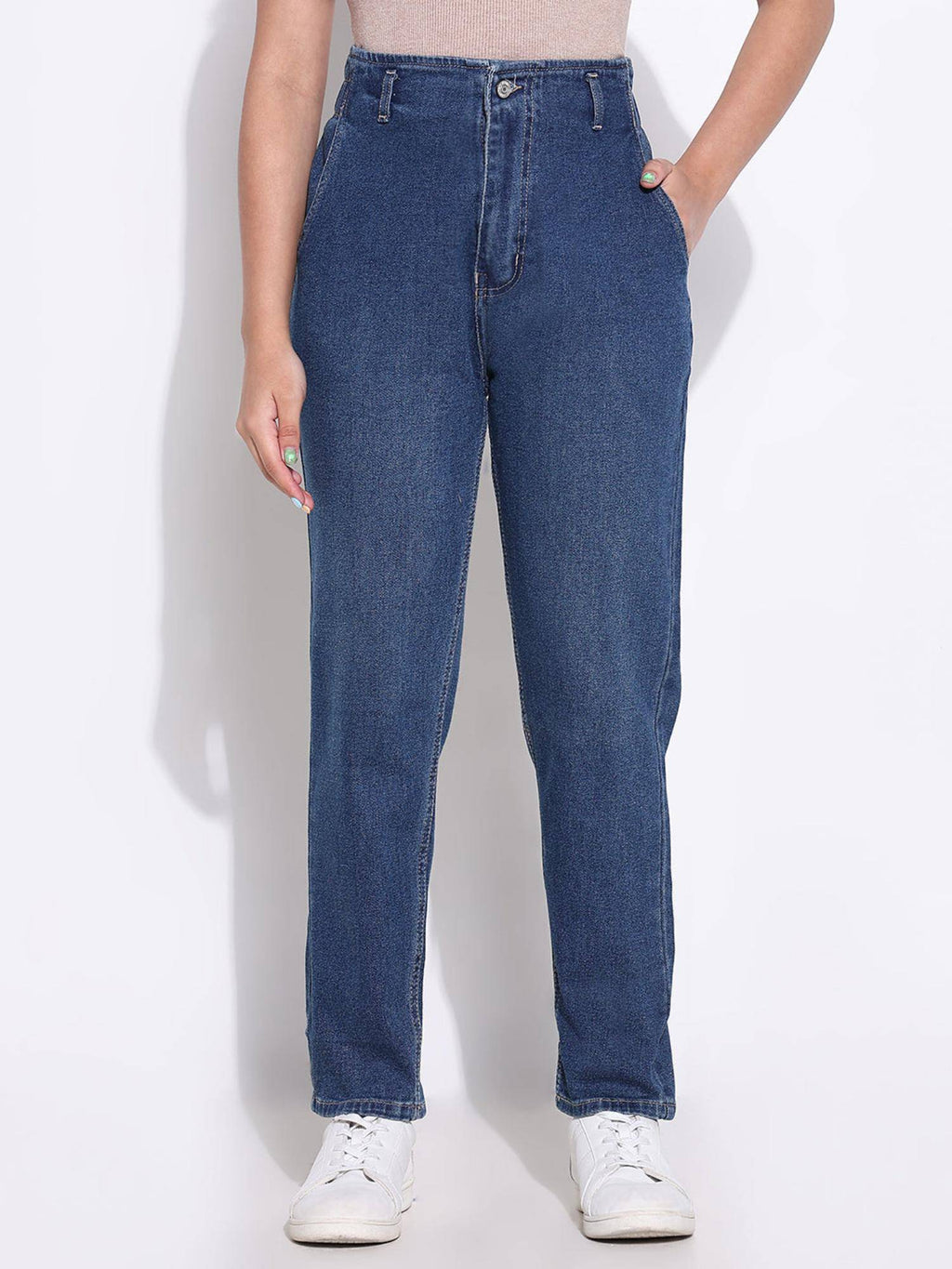 Basic Womens Solid Blue Mom Fit Jeans | ST23 - view 1