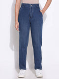 Basic Womens Solid Blue Mom Fit Jeans | ST23 - view 1