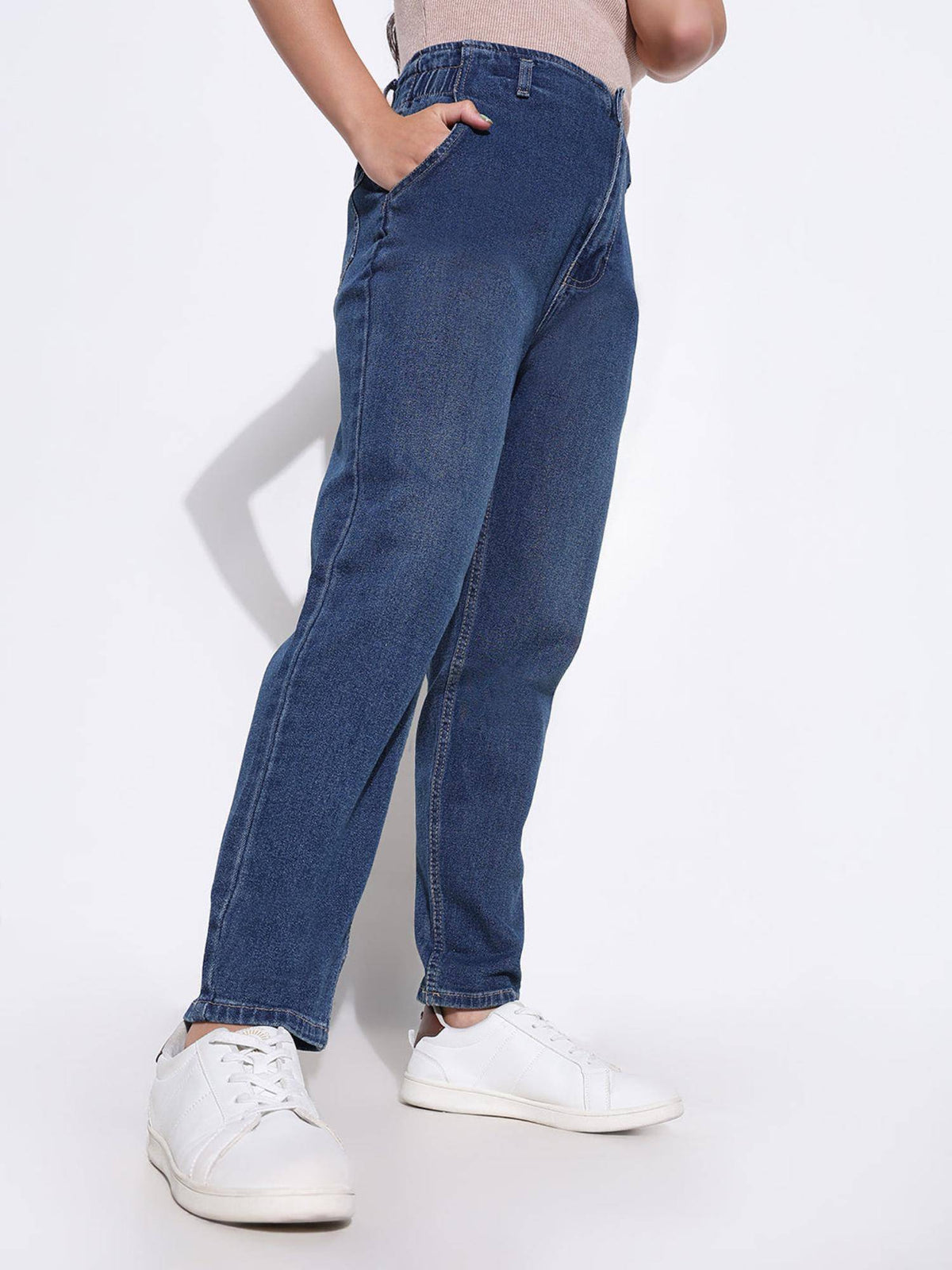 Basic Womens Solid Blue Mom Fit Jeans | ST23 - view 2