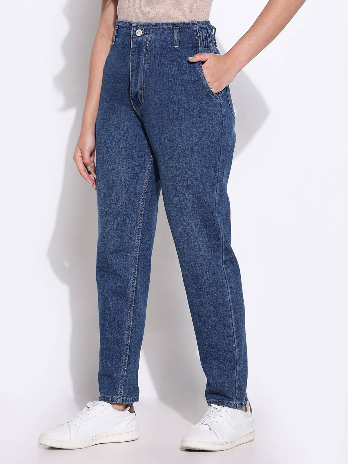 Basic Womens Solid Blue Mom Fit Jeans | ST23 - view 3
