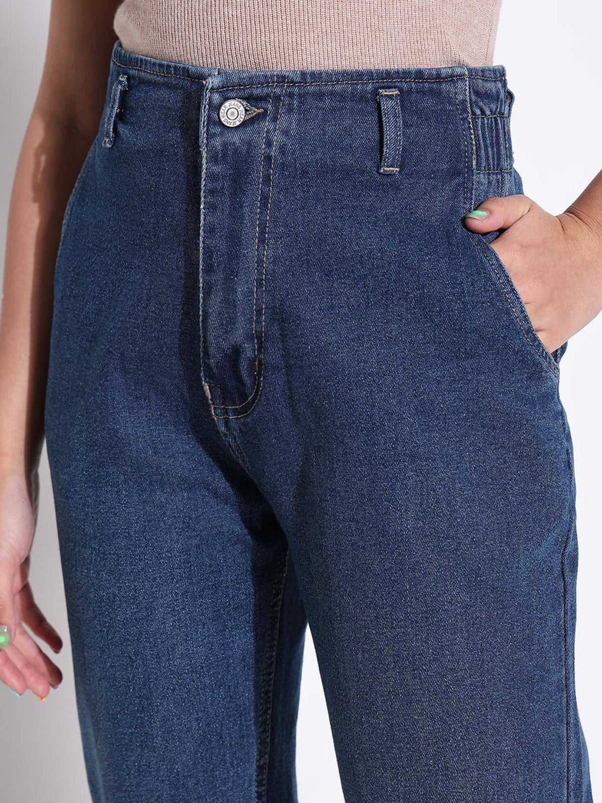 Basic Womens Solid Blue Mom Fit Jeans | ST23 - view 6