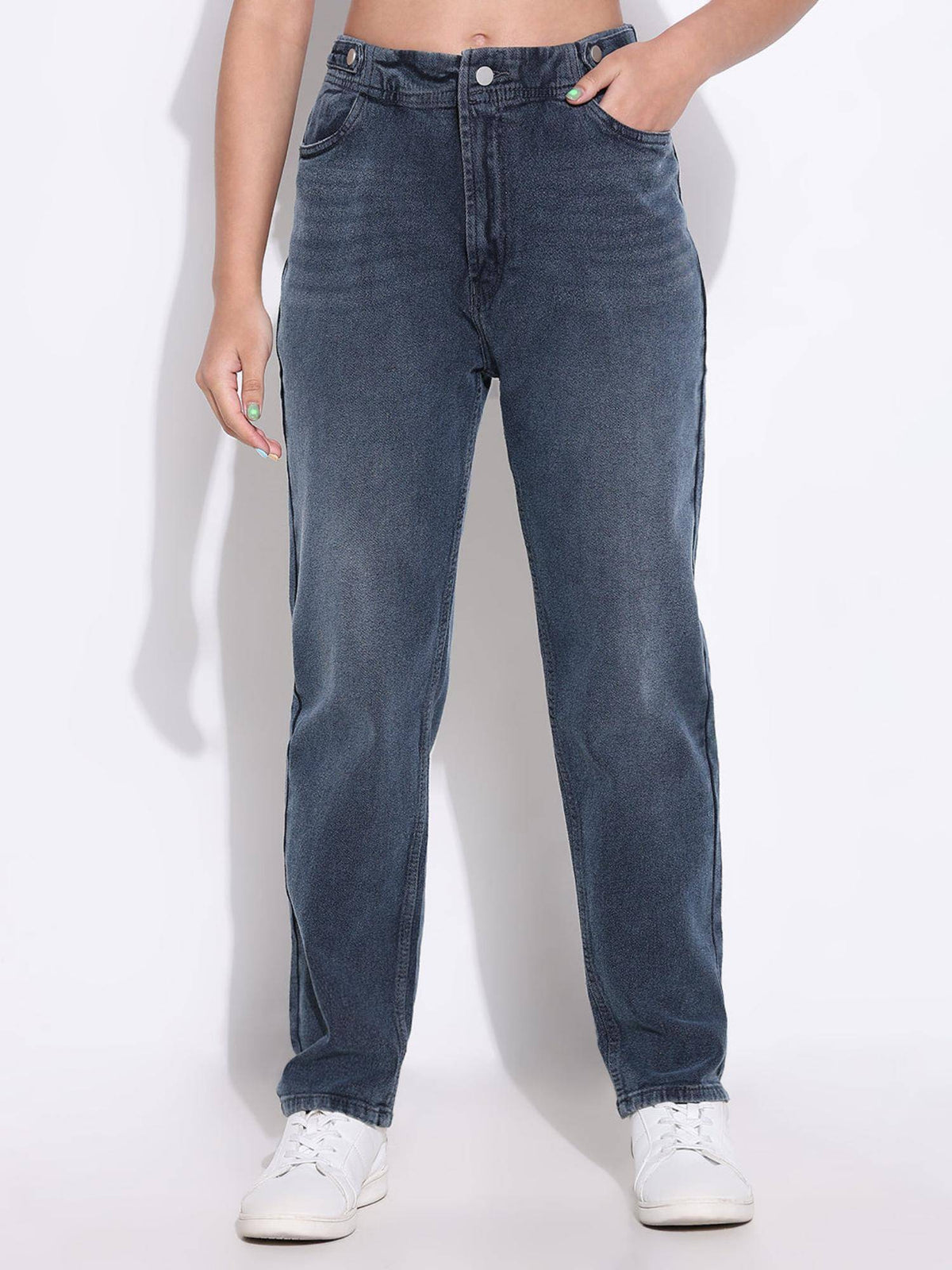 Basic Womens Solid Blue Straight Fit Jeans | ST23 - view 1