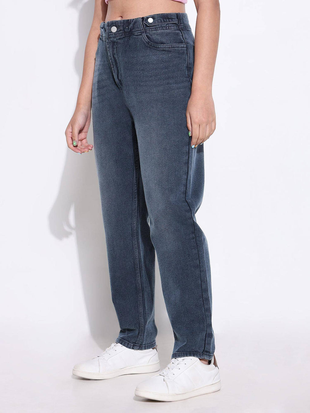 Basic Womens Solid Blue Straight Fit Jeans | ST23 - view 3